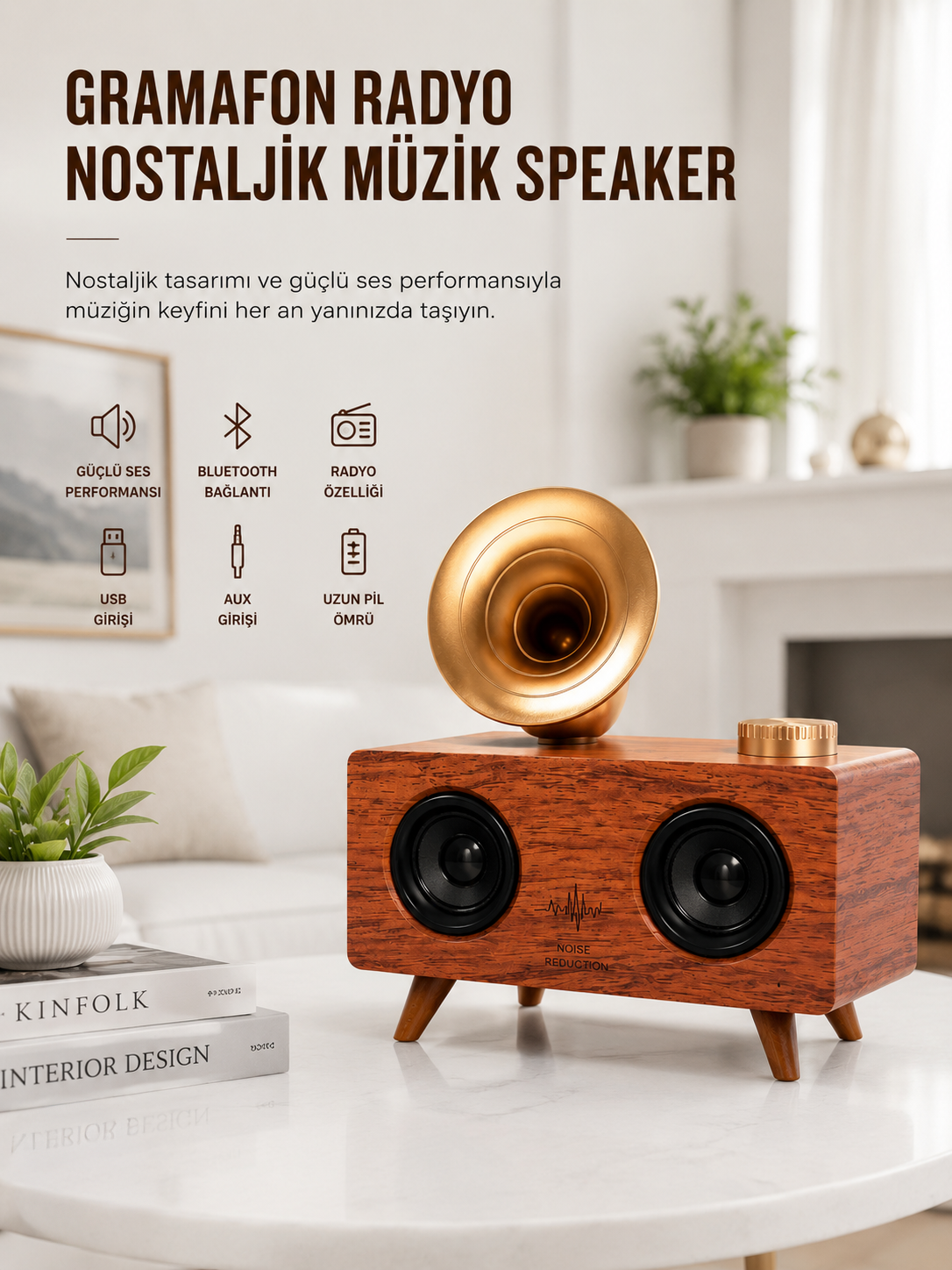 Bluetooth Nostalji Speaker Radyo Gramofon Ahşap Renk Vintage - Lisinya Bluetooth Nostalji Speaker Radyo Gramofon Ahşap Renk Vintage - Lisinya