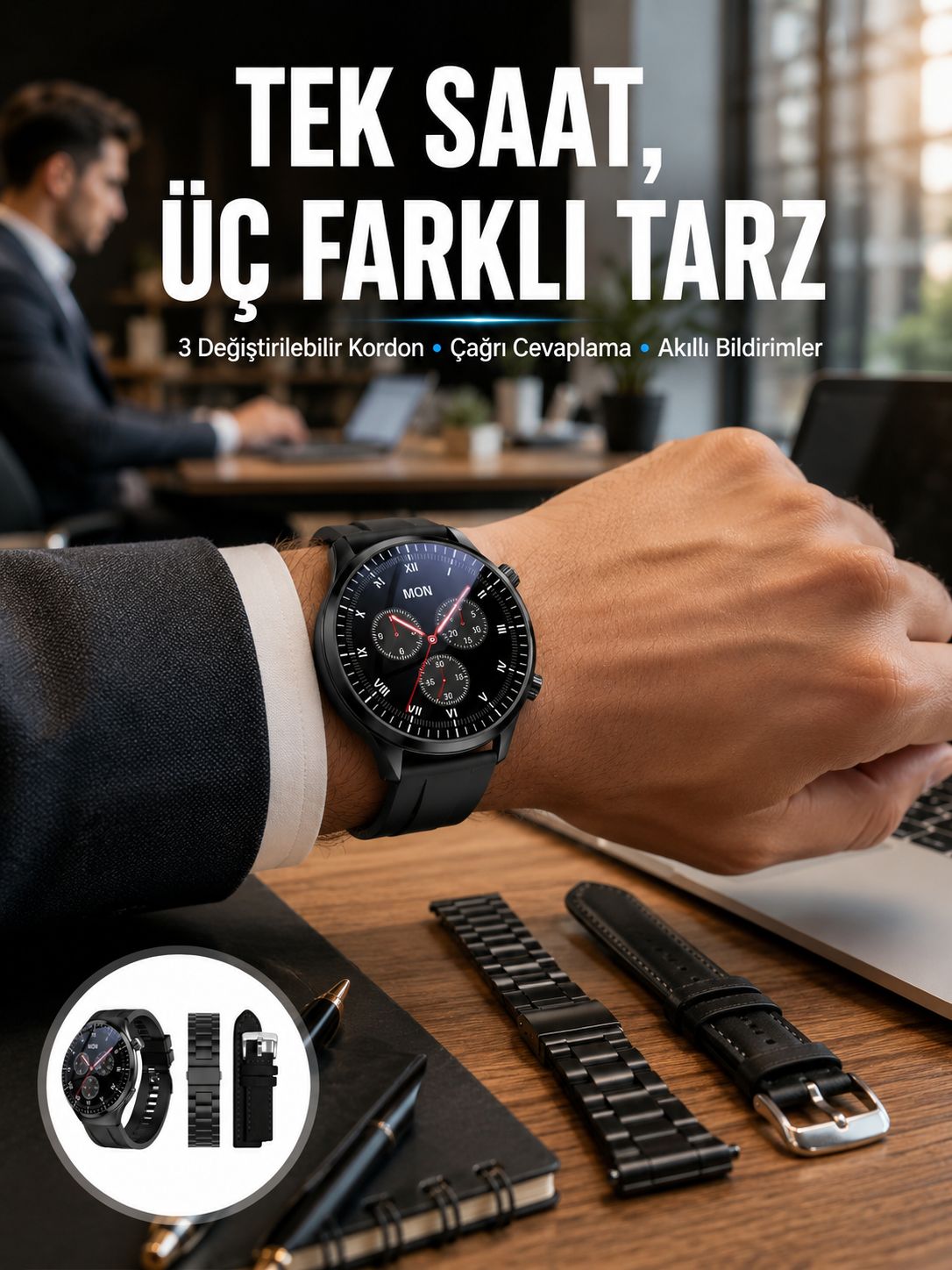 Akıllı Saat Yeni Nesil Üç Kordonlu Nabız Ölçer Çağrı Cevaplama - Lisinya Akıllı Saat Yeni Nesil Üç Kordonlu Nabız Ölçer Çağrı Cevaplama - Lisinya