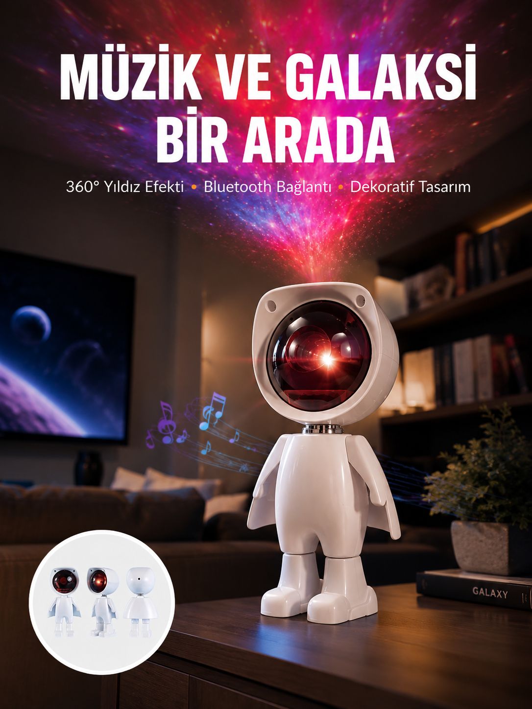 Gün Batımı Projektör Lamba Astronot Görünümlü Dekoratif Masa Lambası - Lisinya Gün Batımı Projektör Lamba Astronot Görünümlü Dekoratif Masa Lambası - Lisinya