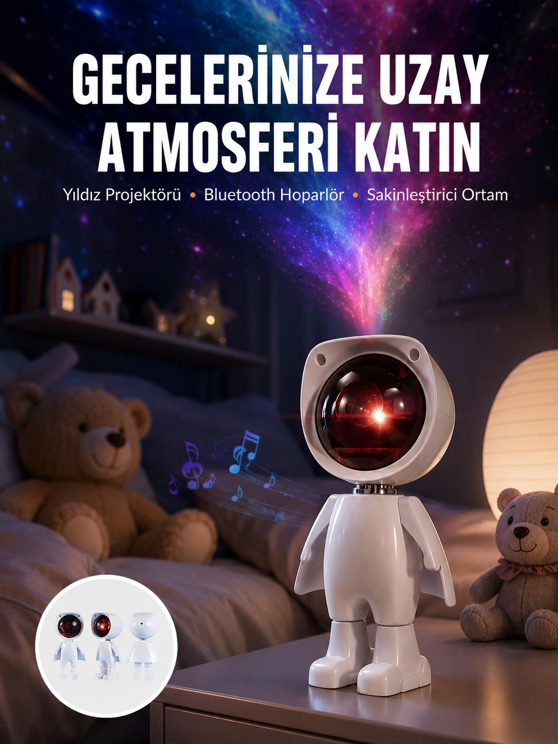 180 Derece Dönebilen Astronot Masa ve Gece Lambası Projektör - Lisinya 180 Derece Dönebilen Astronot Masa ve Gece Lambası Projektör - Lisinya
