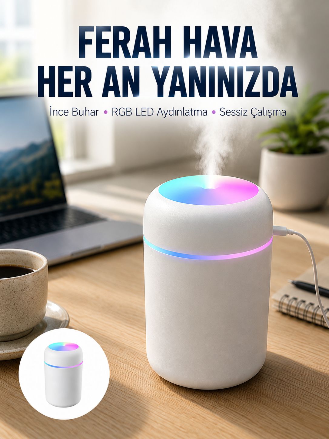 Hava Nemlendirici Buhar Makinesi Led Işıklı USB Dekoratif Nemlendirici - Lisinya Hava Nemlendirici Buhar Makinesi Led Işıklı USB Dekoratif Nemlendirici - Lisinya