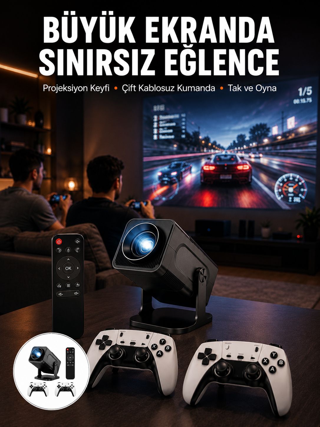 Çift Kollu Game Box Projeksiyon Cihazı Kumandalı Android Tv Dahili Hoparlör - Lisinya Çift Kollu Game Box Projeksiyon Cihazı Kumandalı Android Tv Dahili Hoparlör - Lisinya