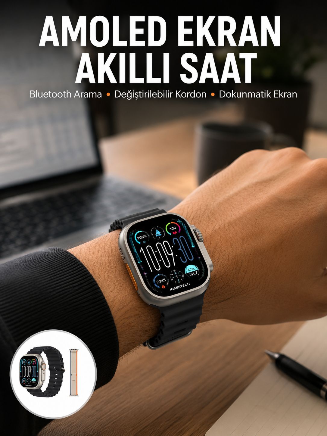 49mm Akıllı Saat Amoled Ekranlı Kadın Erkek Kol Saati Plastik Kordon - Lisinya