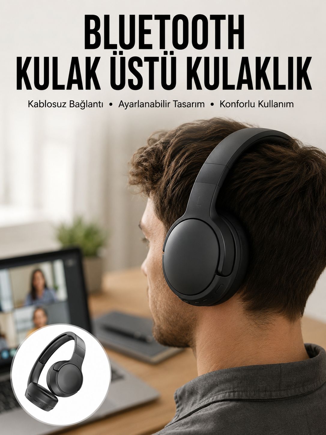 Kablosuz Bluetooth Kulaklık Kulak Üstü Ayarlanabilir Uzun Ömürlü - Lisinya