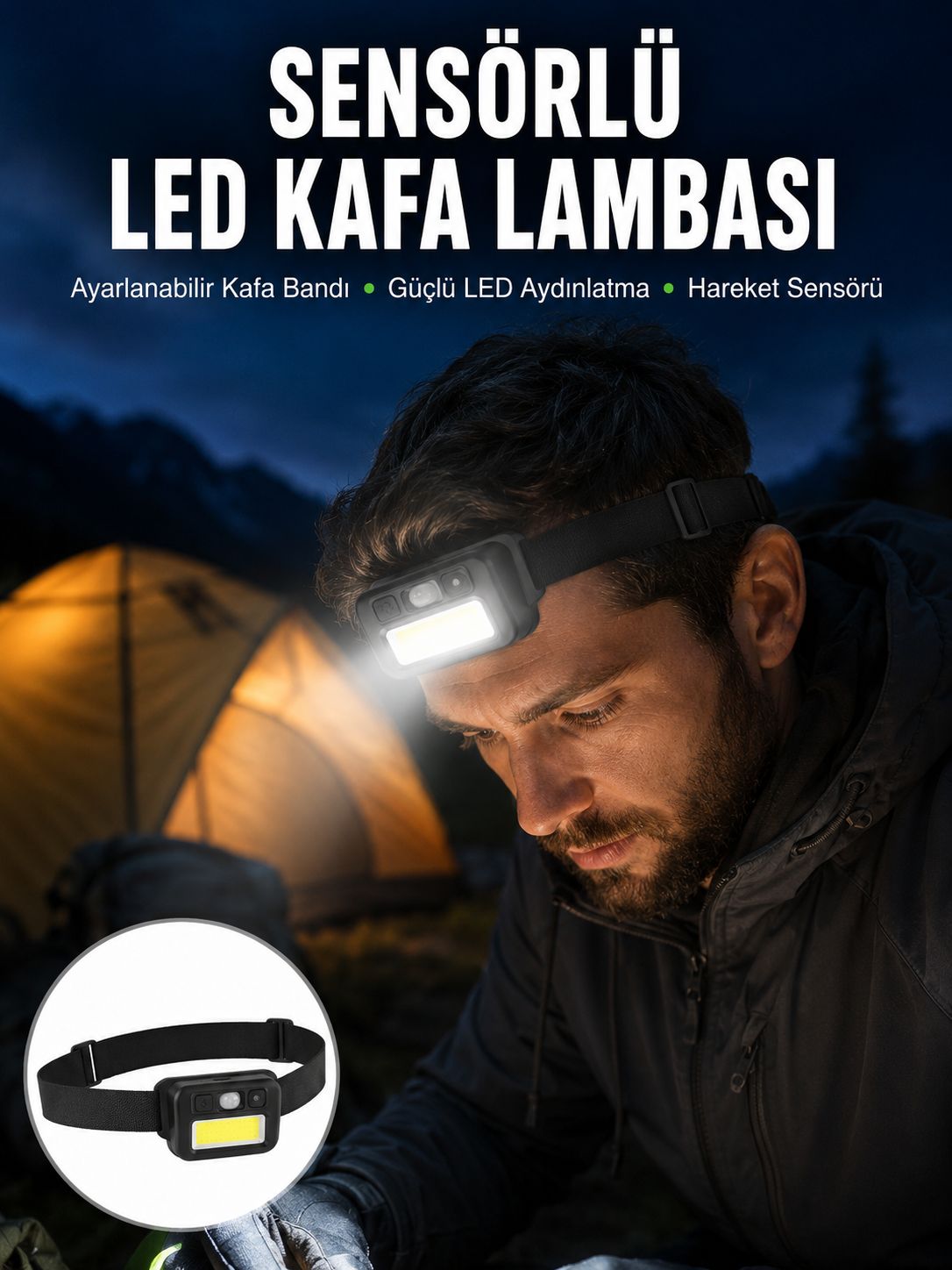 Sensörlü Kamp Lambası Ayarlanabilir Kafa Lambası Kafa Bantlı - Lisinya Sensörlü Kamp Lambası Ayarlanabilir Kafa Lambası Kafa Bantlı - Lisinya
