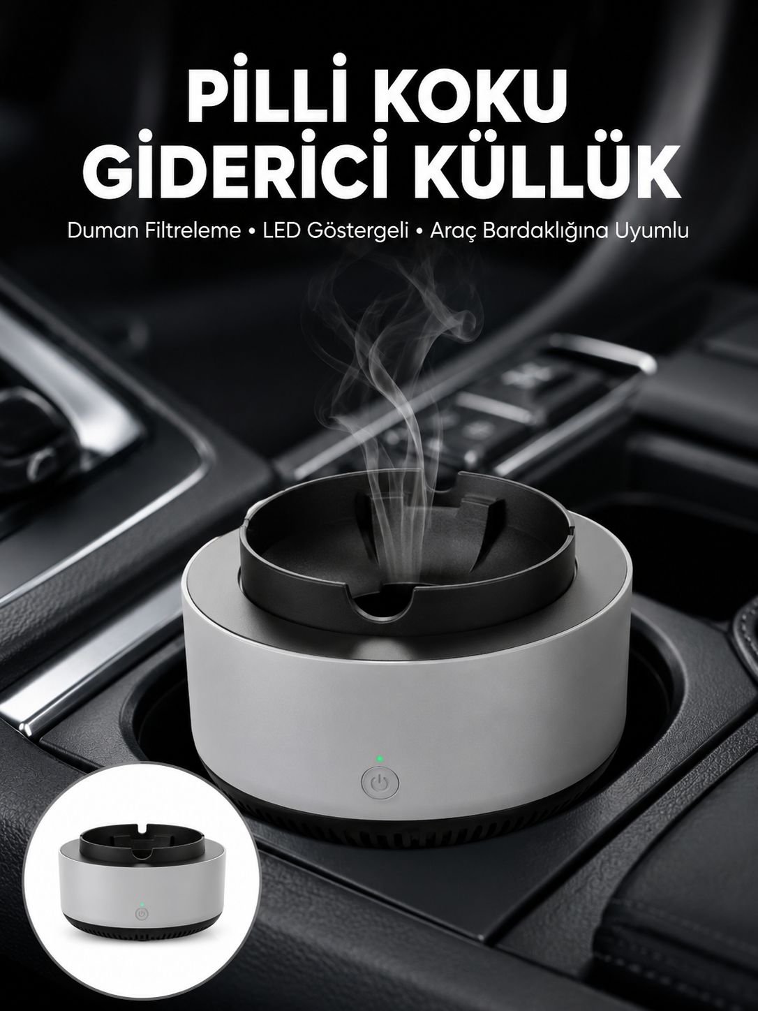 Kül Tablası Hava Temizleyici Araç Akıllı Küllük Duman Temizleyici - Lisinya