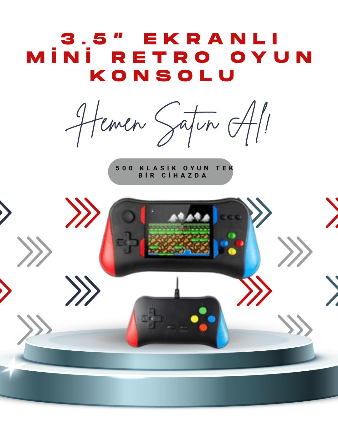 X7M Vintage 3.5 İnç 500’ü 1 Arada Klasik Oyun Konsolu - Lisinya