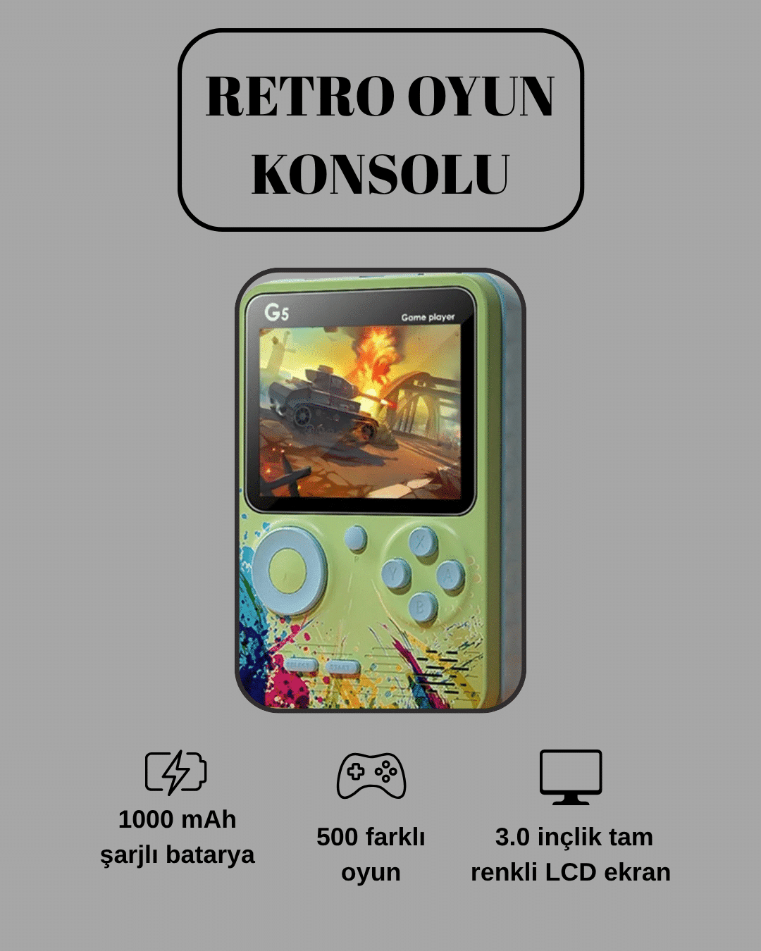 G5 Game Box Retro Mini Oyun Konsolu – 500 Dahili Oyun - Lisinya