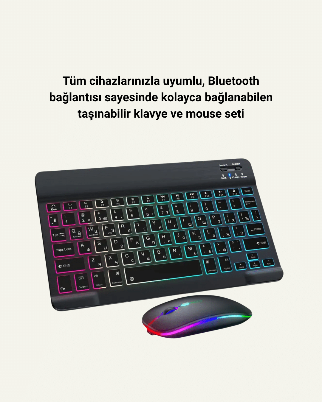 Bluetooth 5.3 Destekli Şarjlı Taşınabilir Klavye + Mouse Kombinasyonu - Lisinya