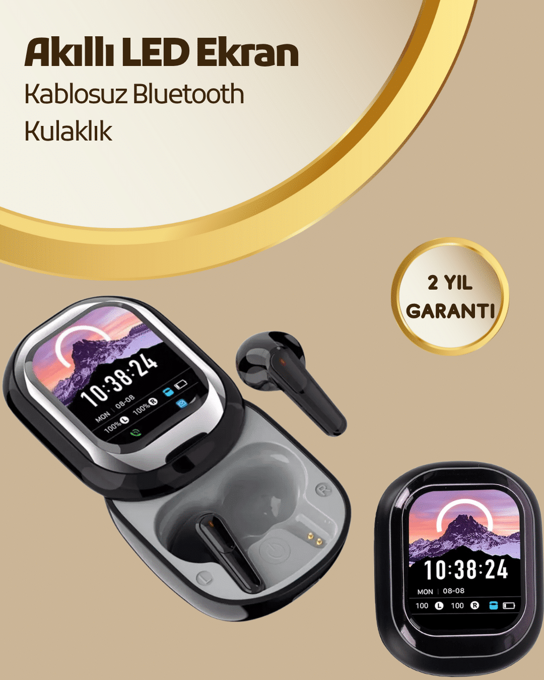 Akıllı Ekranlı Bluetooth 5.4 Kablosuz Kulaklık – Dokunmatik ve Şarj Kutulu - Lisinya
