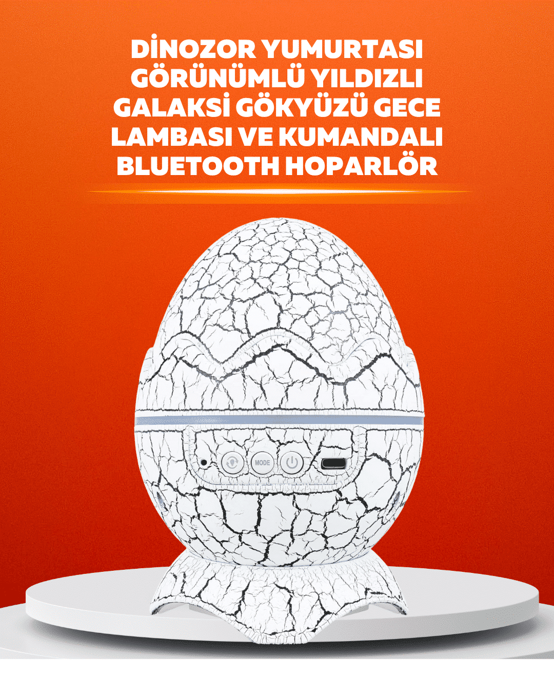 Dinozor Yumurtası Tasarımlı Projektörlü Gece Lambası - Lisinya