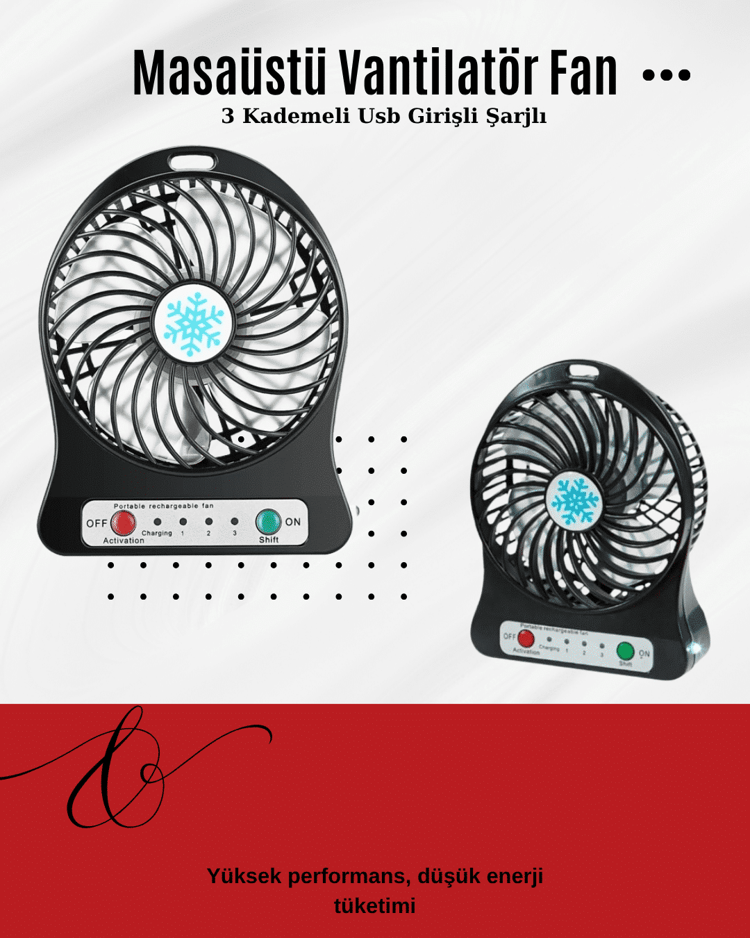USB Girişli Taşınabilir Masaüstü Mini Fan – 3 Kademeli Hız, Şarjlı, Işıklı, Sessiz Çalışma - Lisinya