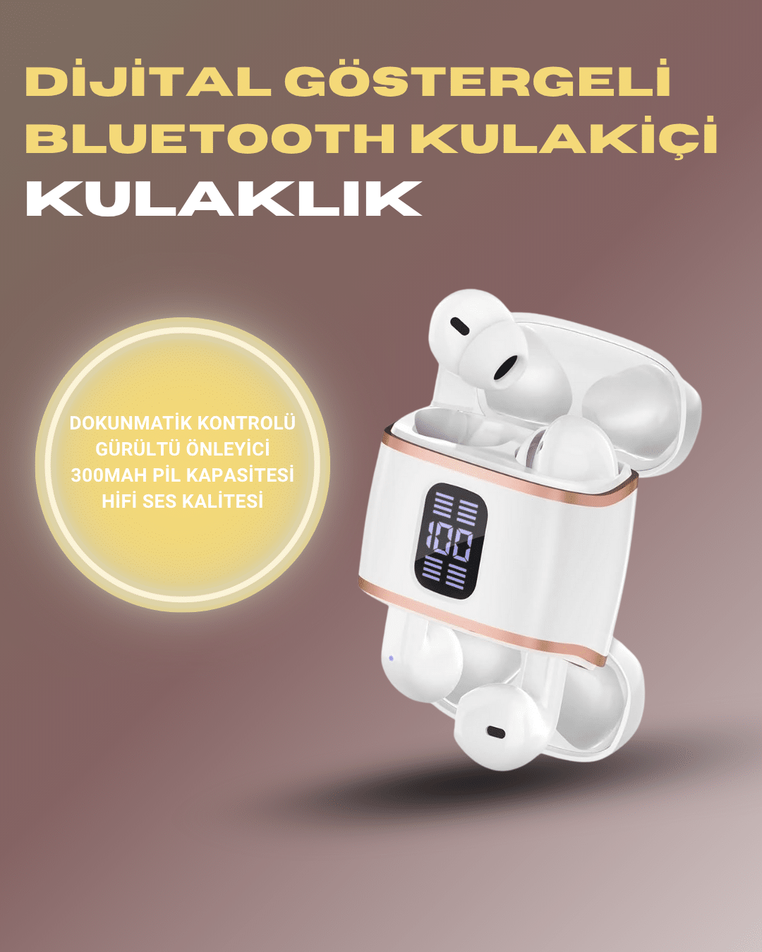 Bluetooth 5.3 Kulaklık – 4 Adet, Çift Kulaklıklı, Dijital Göstergeli, ANC + ENC - Lisinya