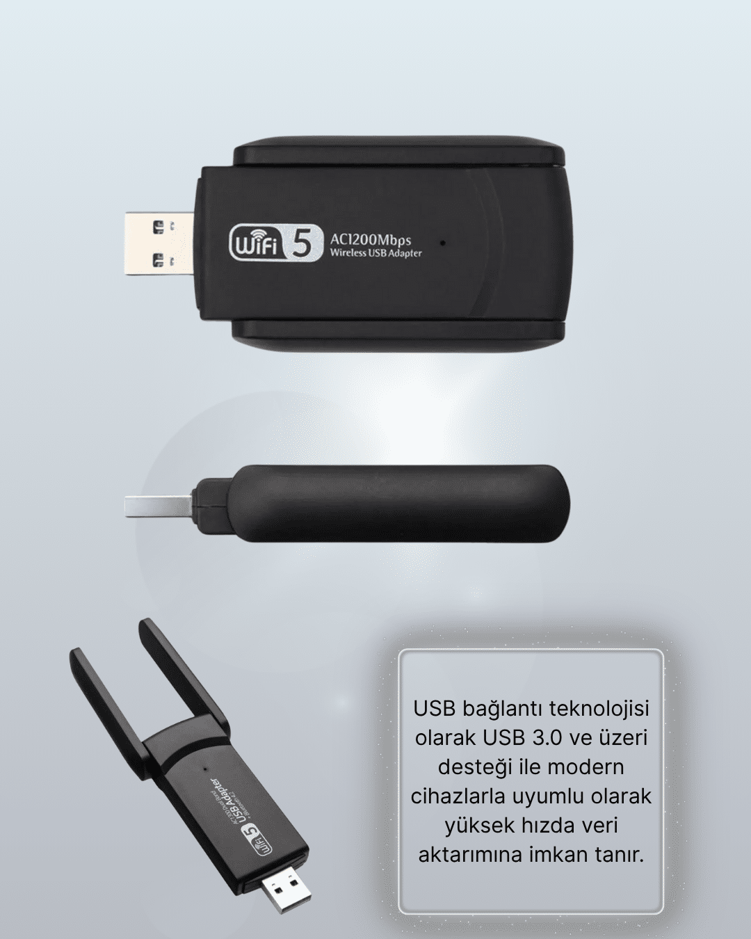 Yüksek Hızlı 1200 Mbps Çift Bant USB WiFi Adaptör – Güçlü Sinyal, Geniş Uyumluluk - Lisinya
