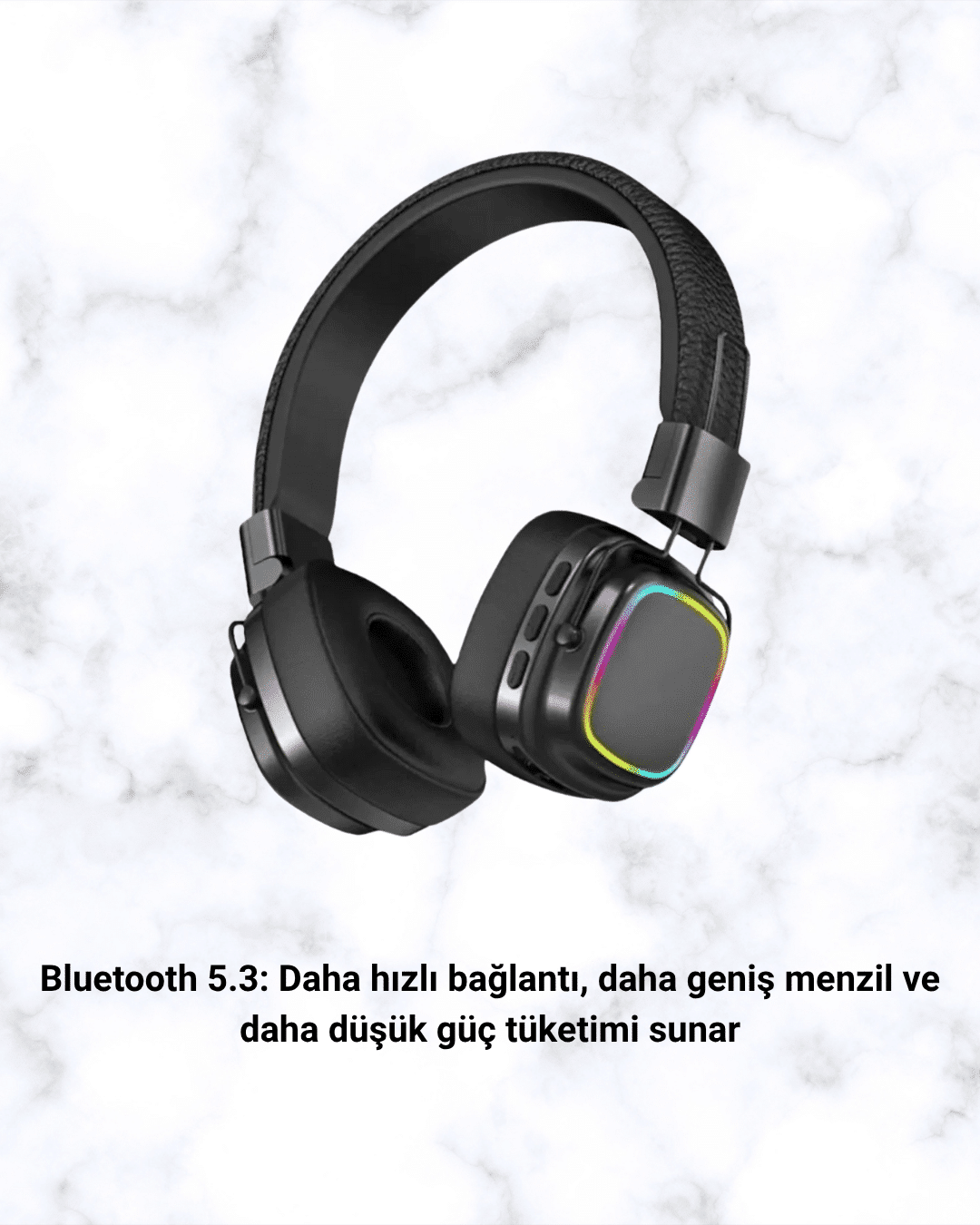Bluetooth 5.3 Rainbow Işıklı Kulak Üstü Kablosuz Kulaklık - Lisinya