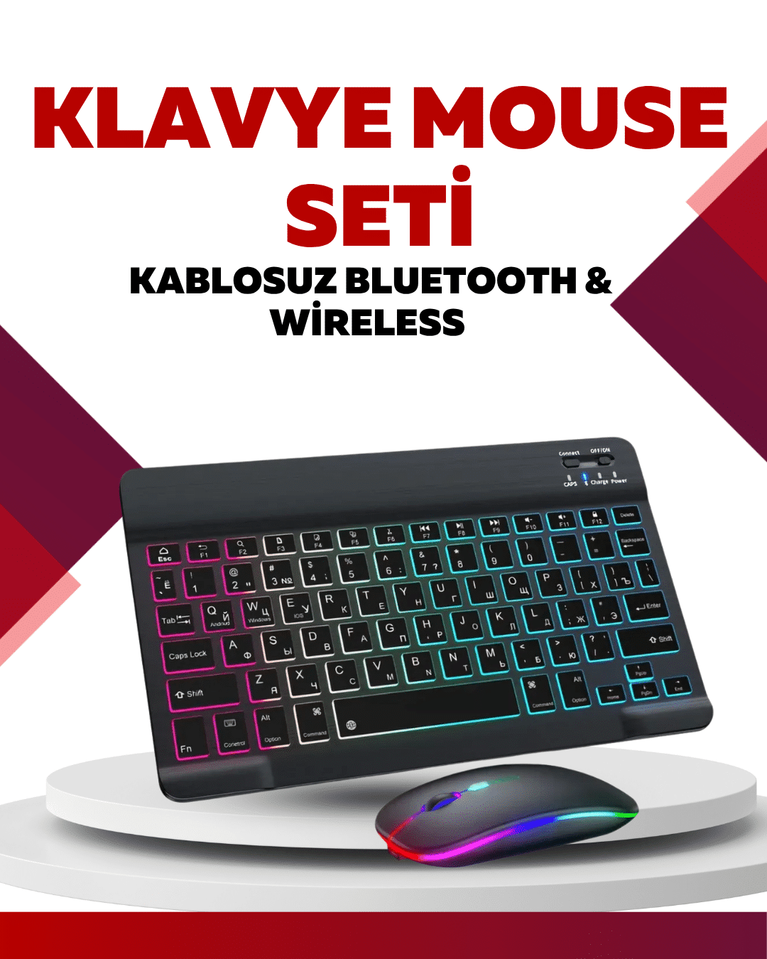 Bluetooth 5.3 Destekli Şarjlı Taşınabilir Klavye + Mouse Kombinasyonu - Lisinya