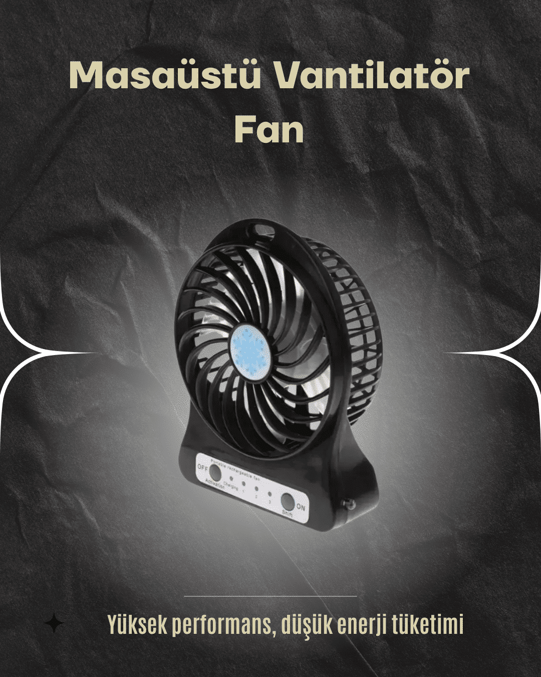 Şarjlı USB Fan – Masaüstü Mini Vantilatör, Taşınabilir, Işıklı, 3 Kademeli, Sessiz - Lisinya