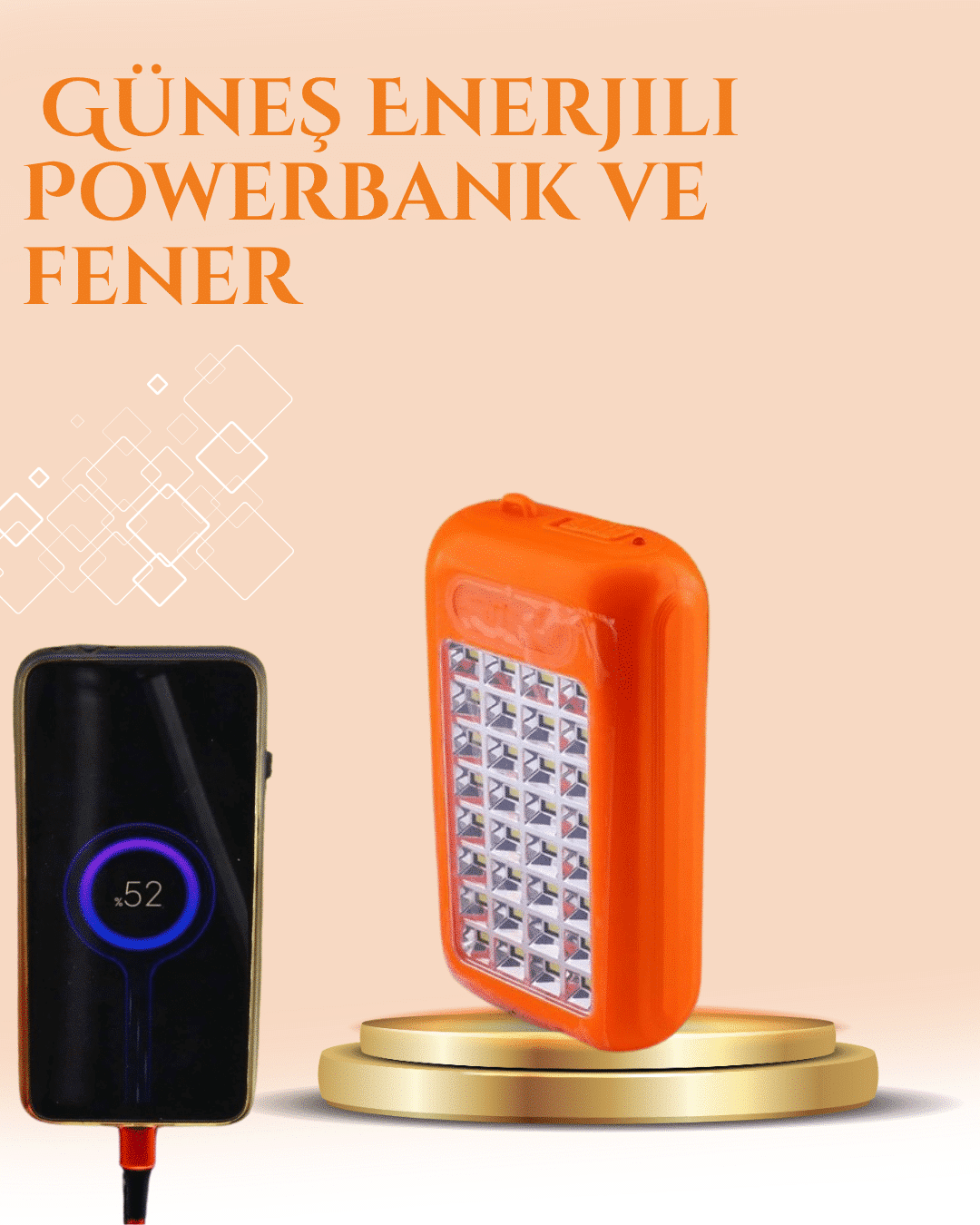 Gold Silver Güneş Enerjili Powerbank Işıldak – 10000 mAh, Taşınabilir, Suya Dayanıklı, 32 LED - Lisinya