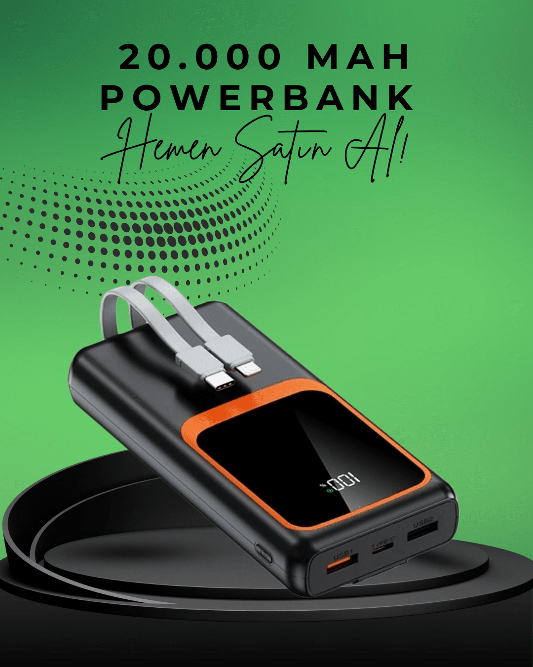 20000 mAh Taşınabilir Powerbank | Çok Kablolu, Hızlı Şarj Destekli (22.5W) - Lisinya