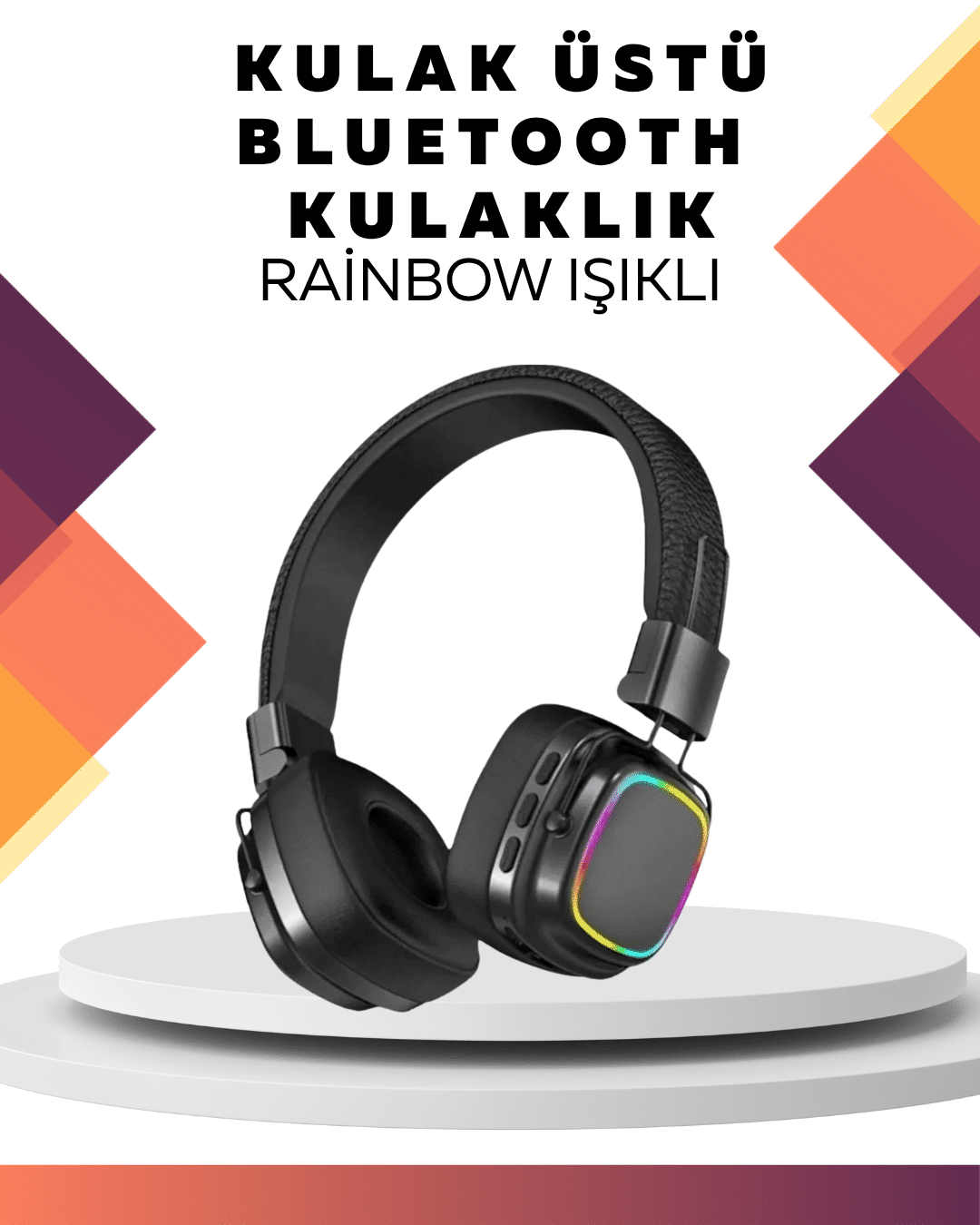 Kablosuz RGB Işıklı Katlanabilir Bluetooth Kulak Üstü Kulaklık - Lisinya