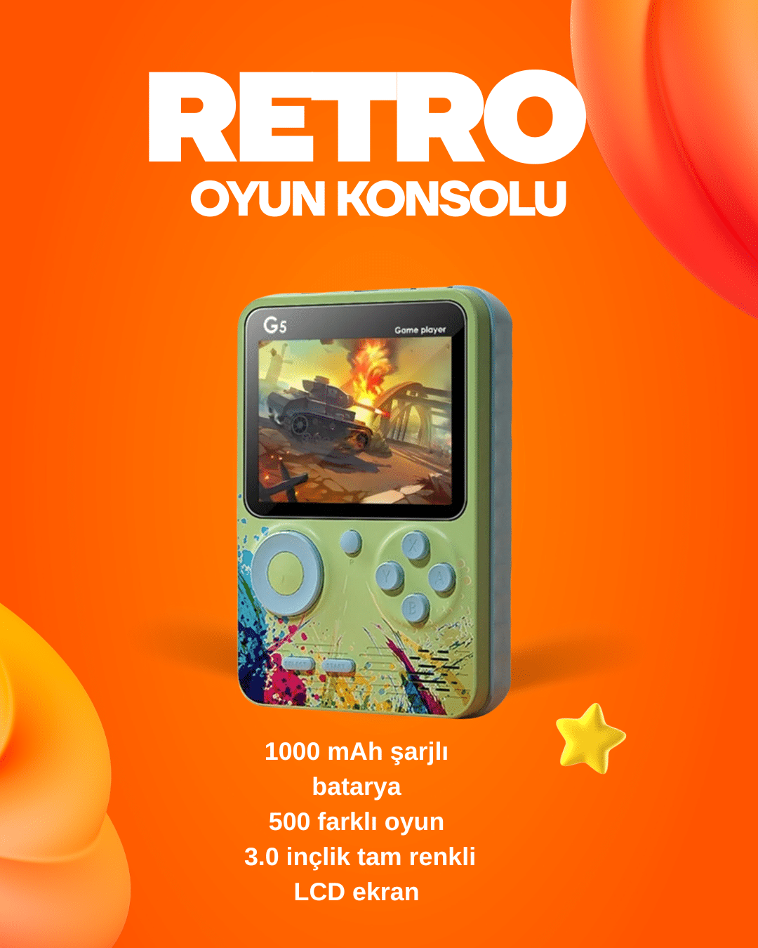 500 Oyun Hafızalı G5 Game Box – Renkli LCD Ekranlı - Lisinya