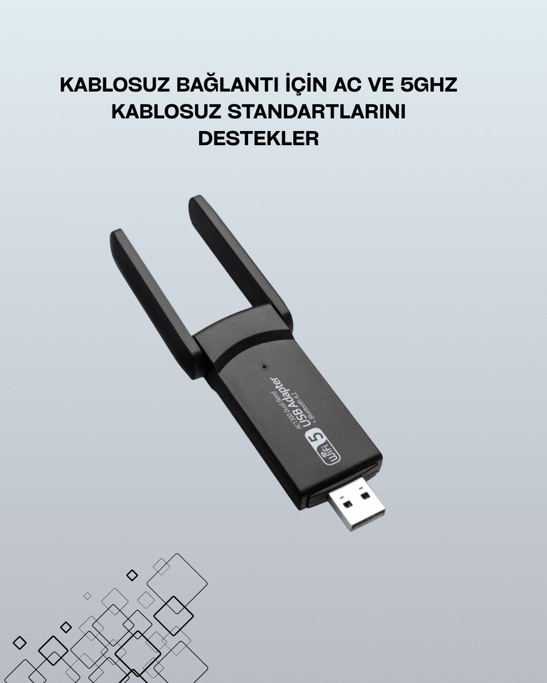 Yüksek Hızlı 1200 Mbps Çift Bant USB WiFi Adaptör – Güçlü Sinyal, Geniş Uyumluluk - Lisinya