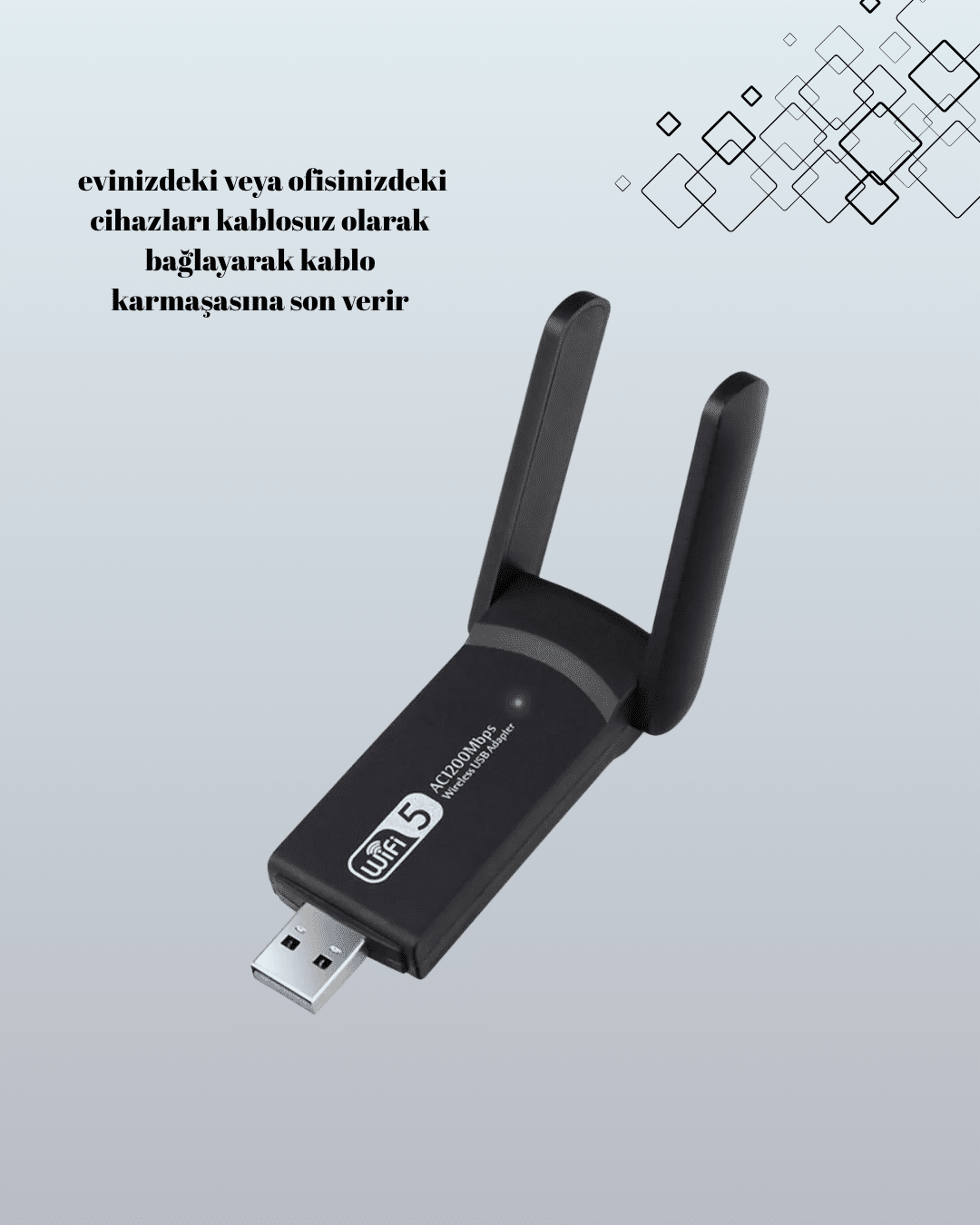 Yüksek Hızlı 1200 Mbps Çift Bant USB WiFi Adaptör – Güçlü Sinyal, Geniş Uyumluluk - Lisinya