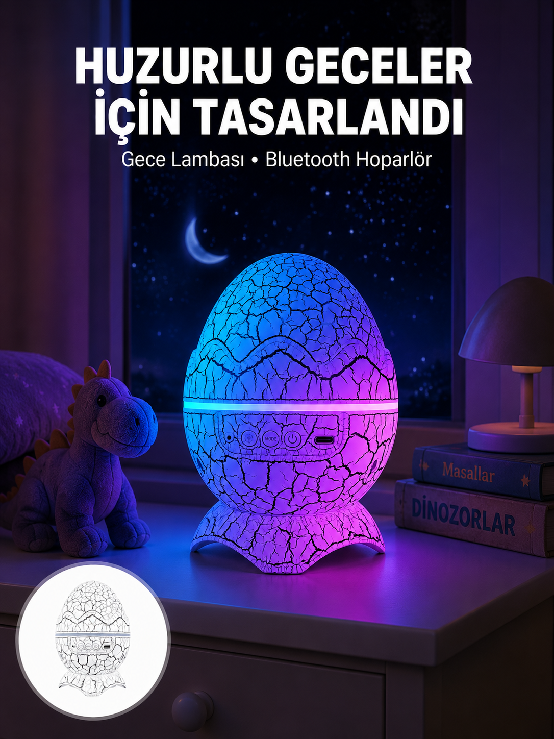 Bluetooth Hoparlör Özellikli 7 Renkli Gece Aydınlatması - Lisinya Bluetooth Hoparlör Özellikli 7 Renkli Gece Aydınlatması - Lisinya