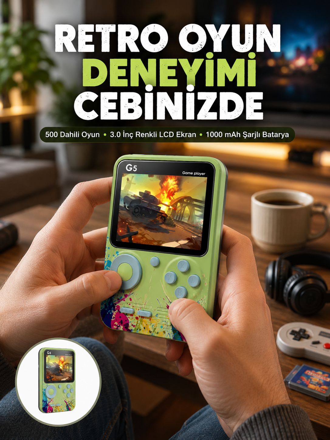 G5 Game Box Retro Mini Oyun Konsolu – 500 Dahili Oyun - Lisinya