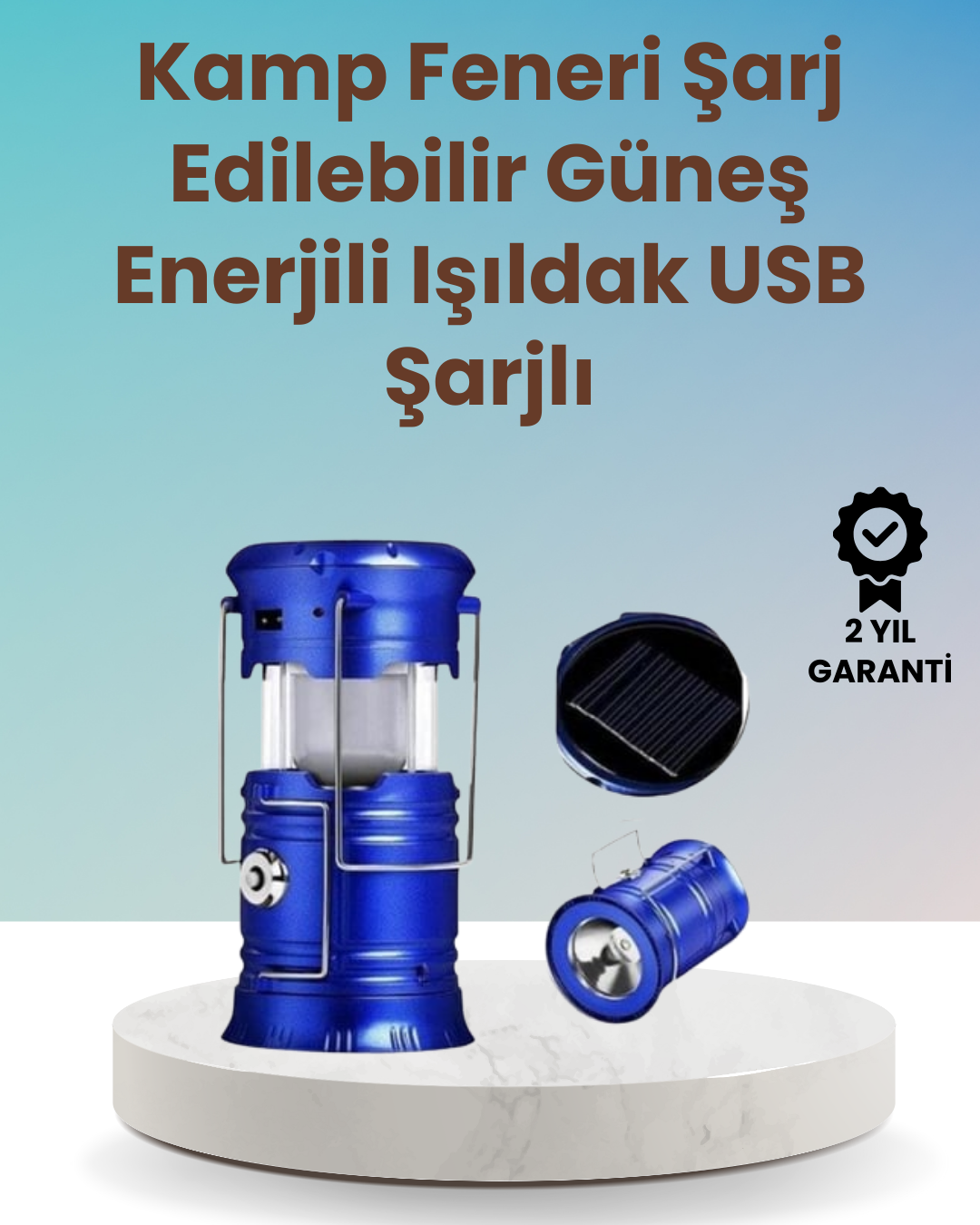 Şarj Edilebilir Güneş Enerjili Kızaklı Kamp Feneri – USB Çıkışlı, Katlanabilir, Dayanıklı ve Çok Fonksiyonlu - Lisinya