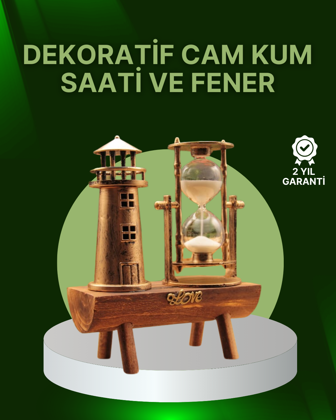 Vintage Kum Saati + Deniz Feneri Modeli – Ahşap Gövdeli Masa Üstü Dekor - Lisinya