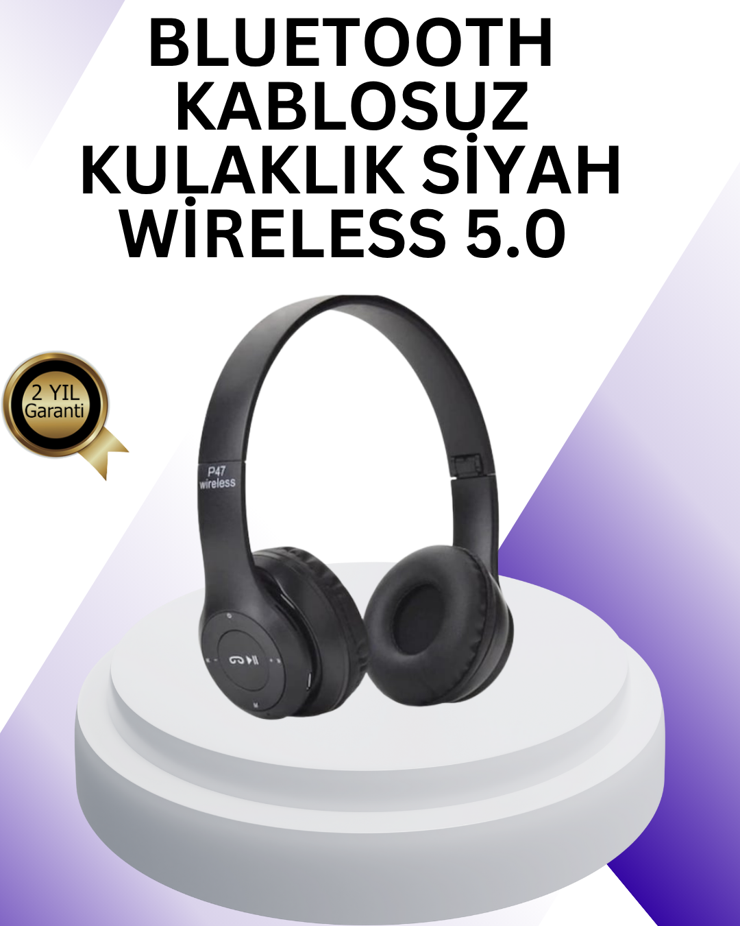 Bluetooth 5.0 Kablosuz Kulak Üstü Kulaklık | Stereo Ses ve Katlanabilir Tasarım - Lisinya