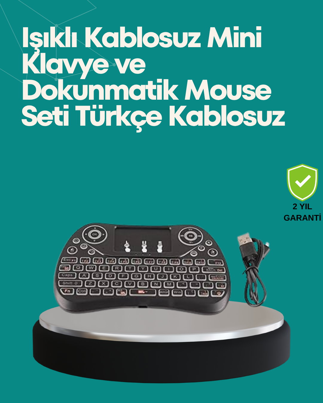 Işıklı Kablosuz Mini Klavye – 2.4 GHz, Dokunmatik Mouse Özellikli - Lisinya