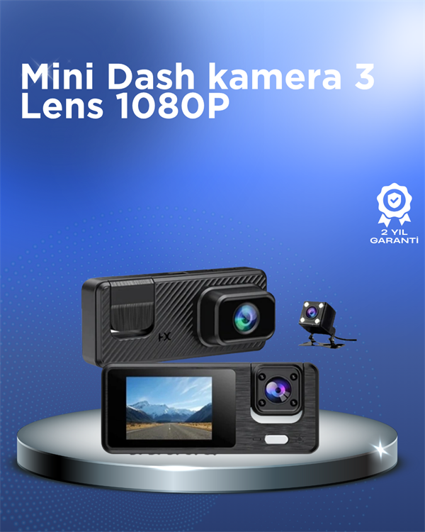 1080P 3 Kameralı Araç DVR – Döngü Kayıt ve Geri Görüş Özellikli - Lisinya