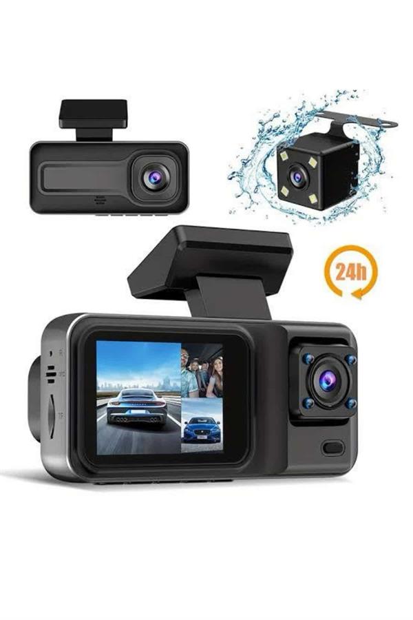 1080P 3 Lensli WİFİ Araç İçi Kameralı Ekran DVR Kaydedici Gece Görüşlü - Lisinya