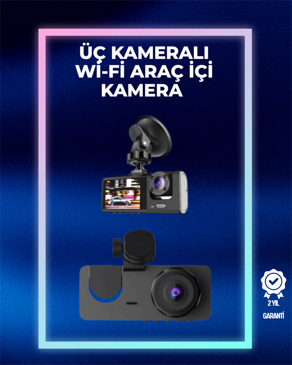 1080p Ön + 720p Arka & İç Kamera – Suya Dayanıklı Araç Güvenlik Kamerası - Lisinya