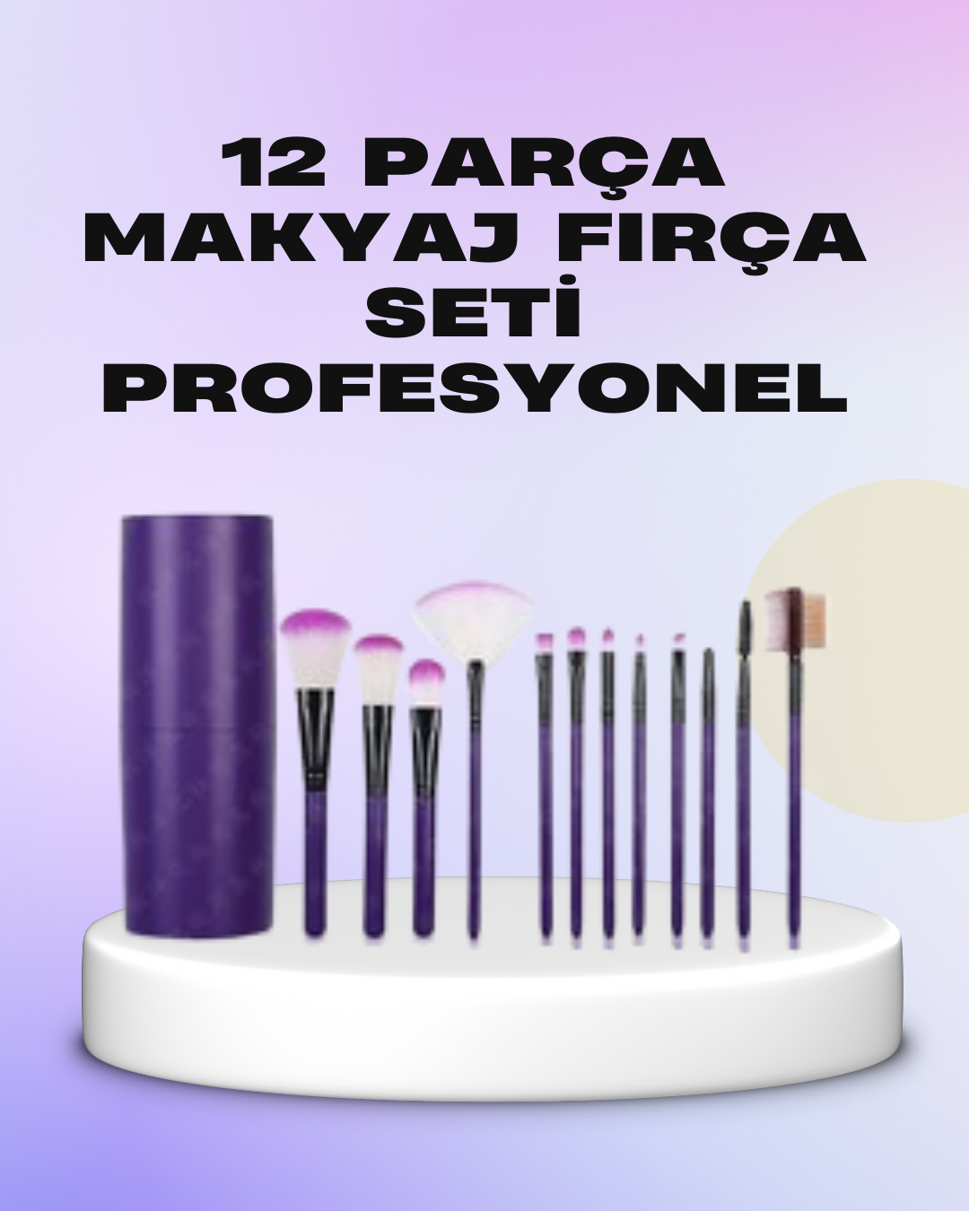 Ergonomik Saplı Fiber Kıllı 12'li Makyaj Fırça Takımı Göz ve Ten Makyajı İçin Uygun - Lisinya