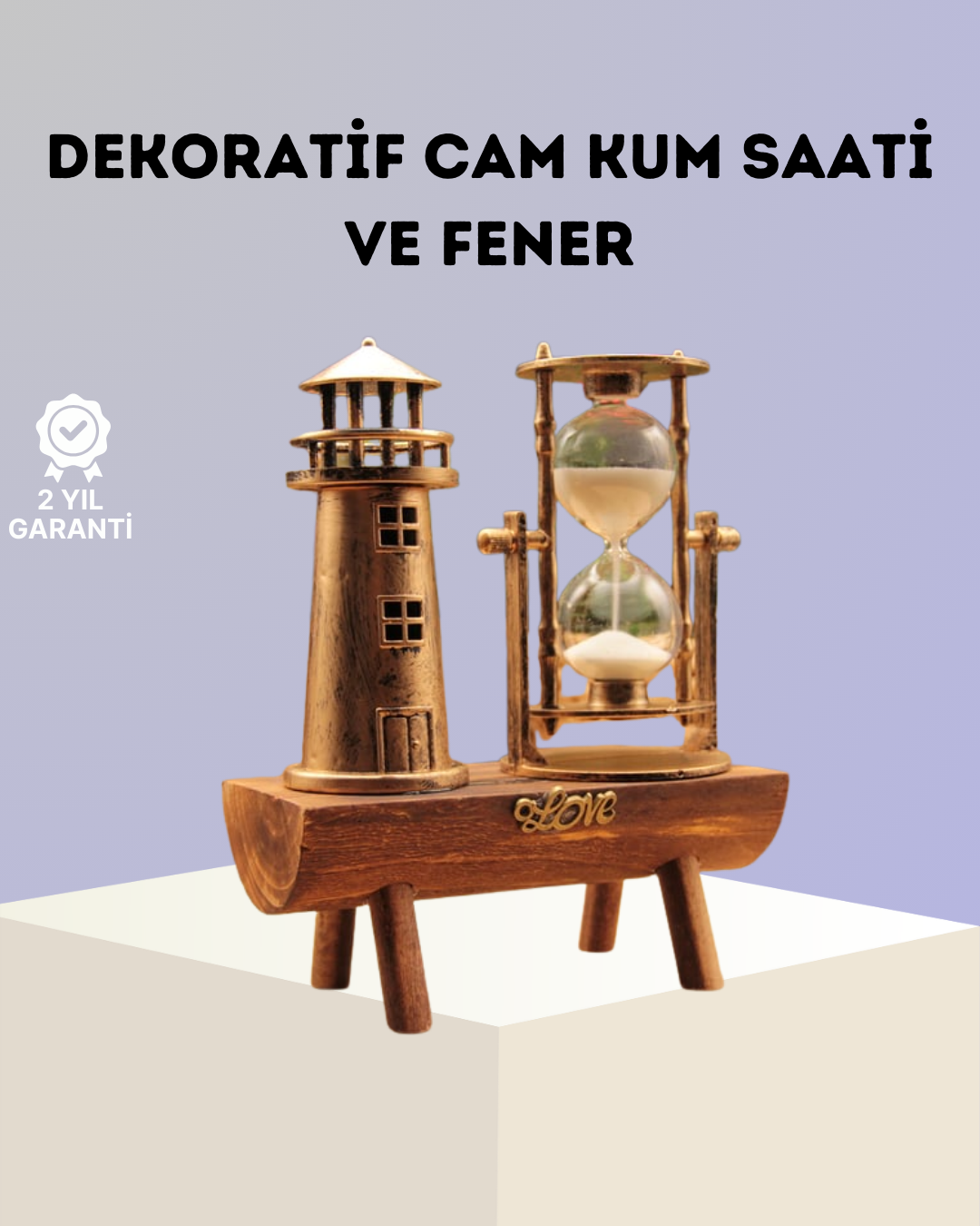 Dekoratif Ahşap Kum Saati ve Deniz Feneri Figürlü Masa Süsü – Şık ve Fonksiyonel Tasarım - Lisinya