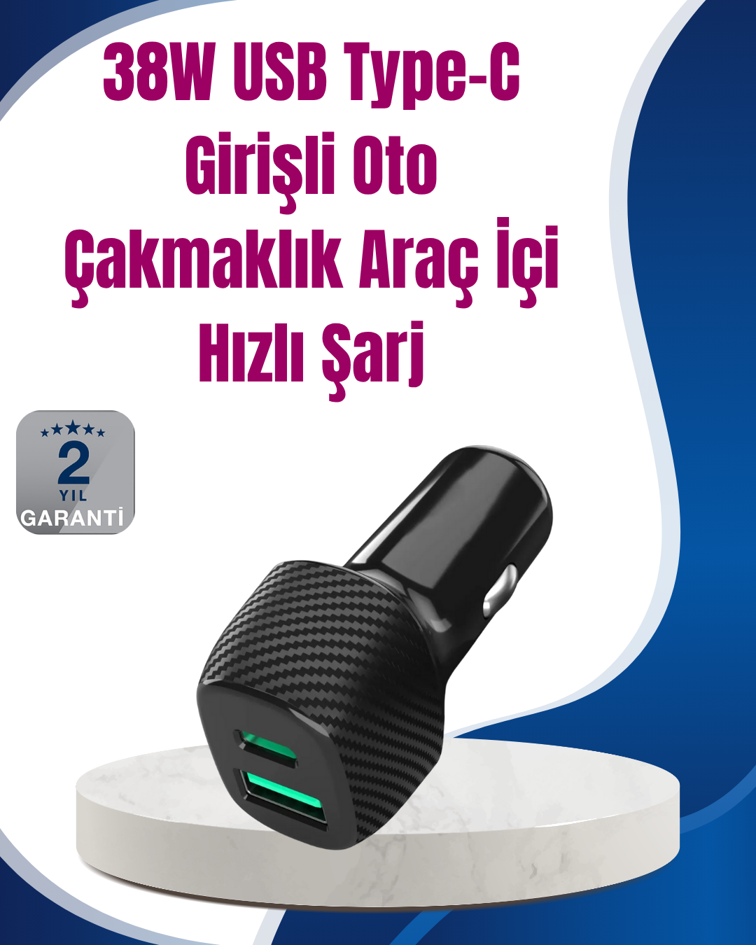 Power Delivery Destekli 38W Araç Tipi Hızlı Şarj Cihazı - Lisinya