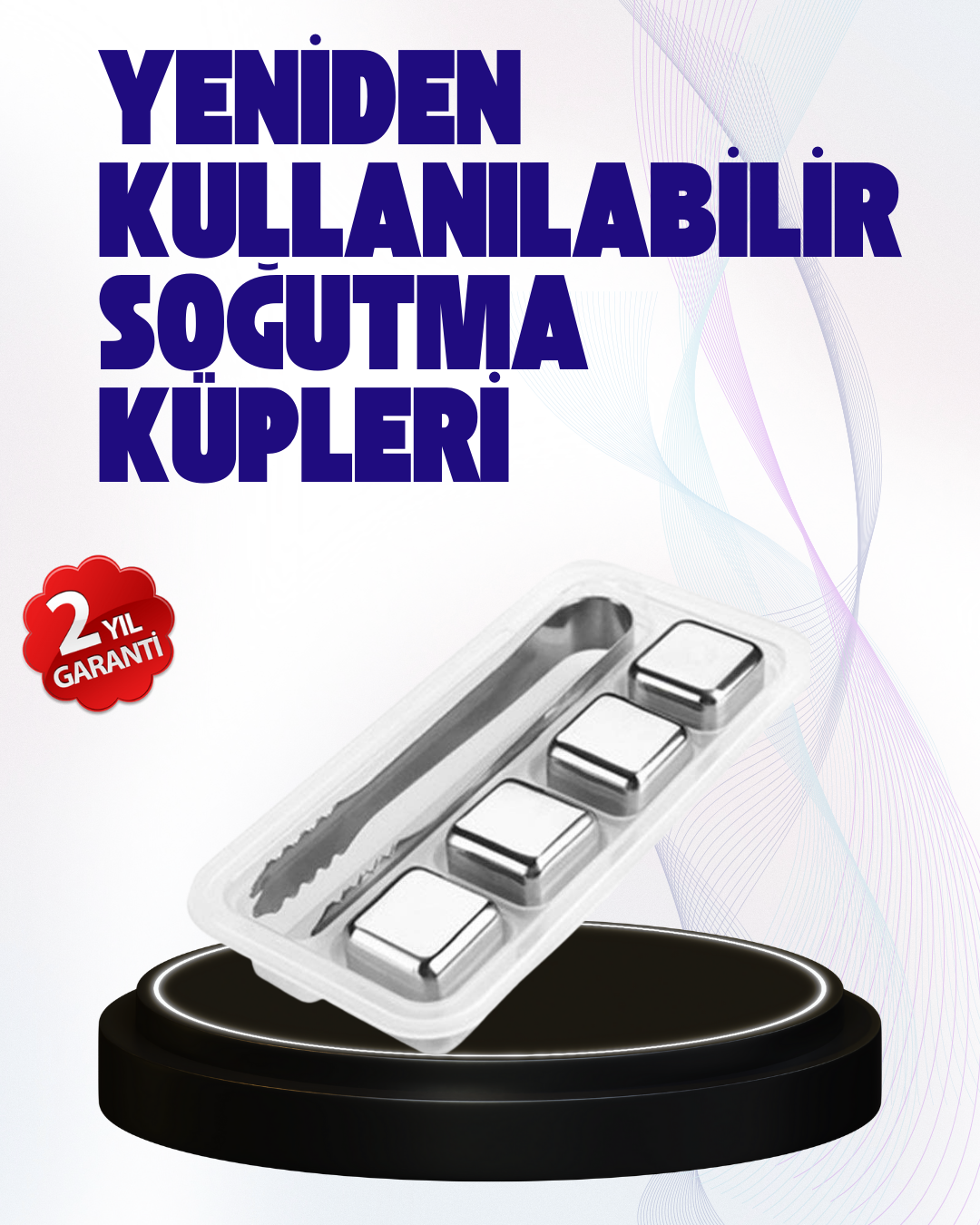 Paslanmaz Çelikten Üretilmiş Metal Buz Küpü Seti ve Buz Klipsi - Lisinya