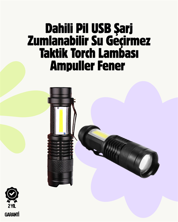 2000 Lümen LED El Feneri - Suya Dayanıklı, Odaklı, Klipsli - Lisinya