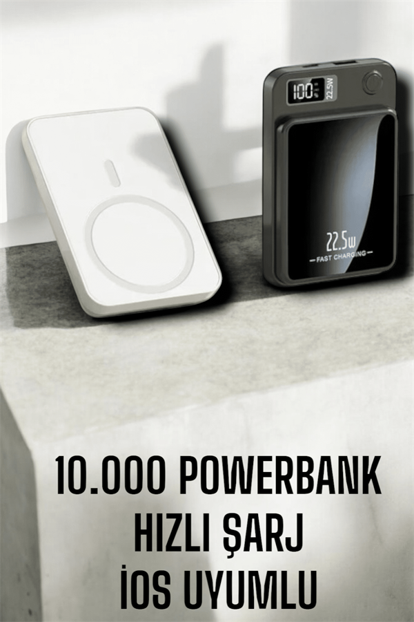 22.5W Magsafe Kablosuz Şarjlı Powerbank Dijital Ekran ve Hızlı Şarj - Lisinya