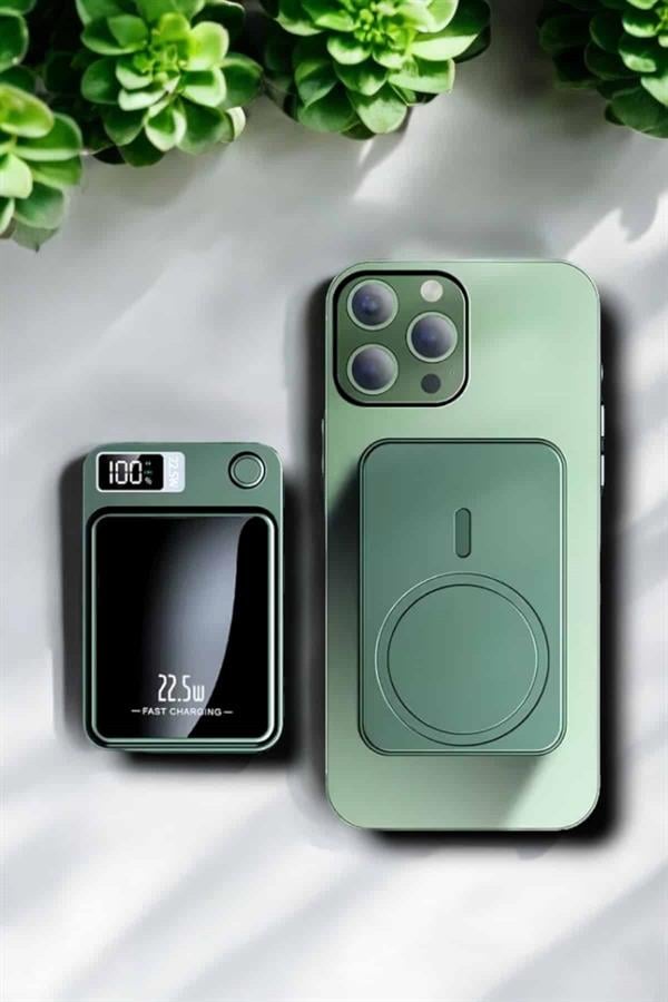 22.5W Magsafe Kablosuz Şarjlı Powerbank Dijital Ekran ve Hızlı Şarj - Lisinya