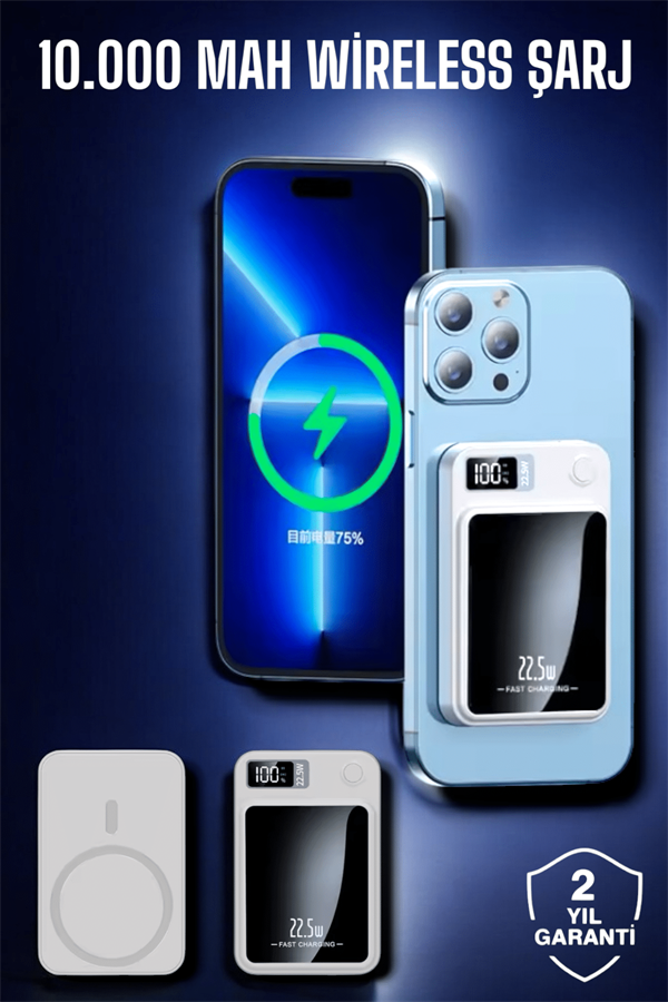 22.5W Magsafe Kablosuz Şarjlı Powerbank Dijital Ekran ve Hızlı Şarj - Lisinya