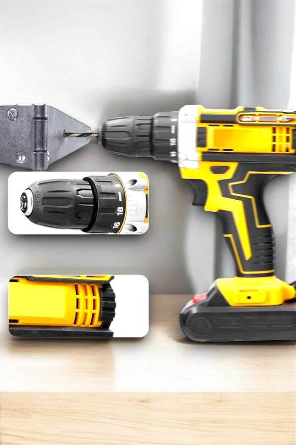 24 Parça Çift Bataryalı Şarjlı Matkap Seti 24W Motor ve Otomatik Mil Kilitli Tasarım - Lisinya