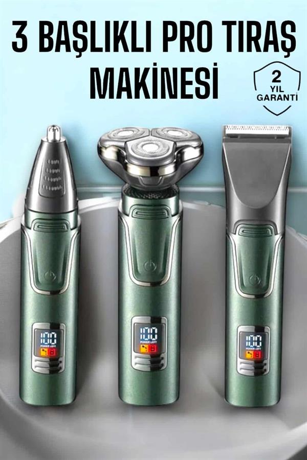 3 Başlıklı Profesyonel Saç ve Sakal Bakım Seti Vücut, Burun ve Kulak Tüy Alma - Lisinya