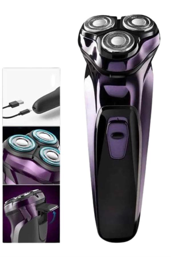 3 Bıçaklı Döner Başlıklı Sakal Sıfır Alma Tıraş Makinesi Profesyonel Paslanmaz Çelik - Lisinya