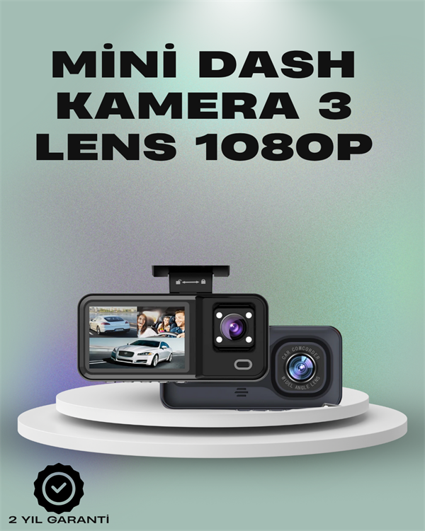 3 Kanallı Araç Kamerası – Full HD 1080P Kayıt, 2” Ekran, Park Gözetimi Desteği - Lisinya