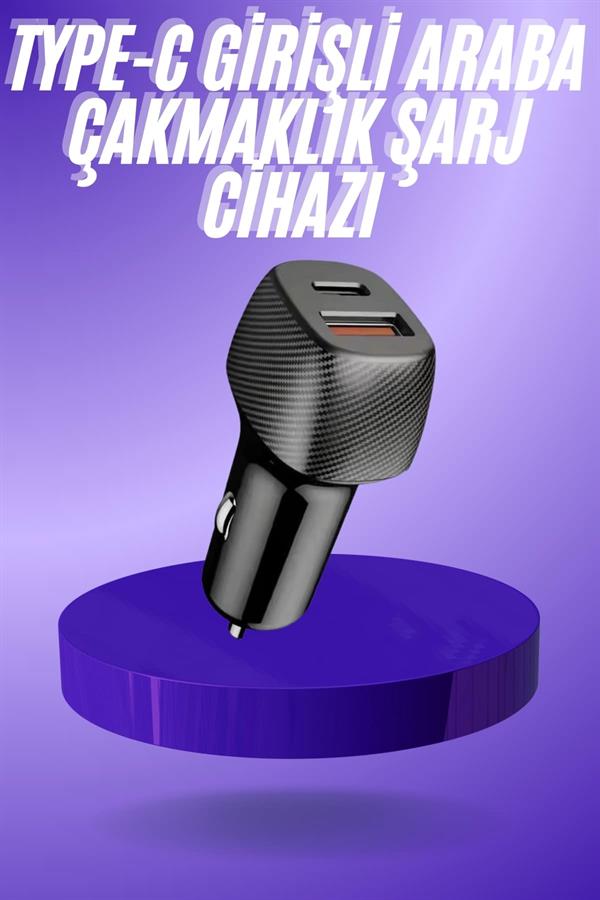 38W USB Type-C Girişli Oto Çakmaklık Araç İçi Hızlı Şarj Çakmaklık Şarj Aleti - Lisinya
