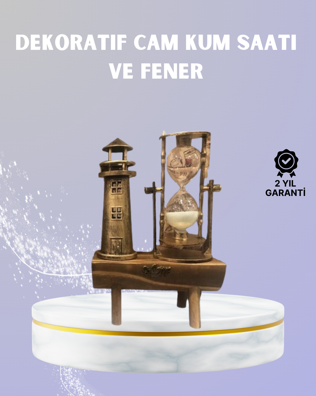 Ahşap Kum Saati ve Deniz Feneri Figürü Bir Arada – Ev & Ofis Dekorasyonu - Lisinya